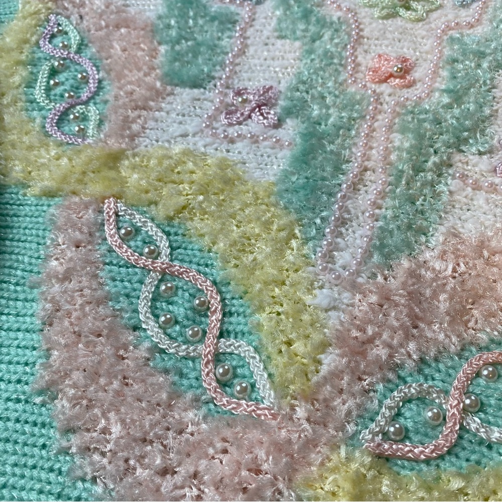 ❌SOLD🏷️Vintage Jaclyn Smith Fairy Granny Core Knitted Pastel Beaded Sweater - Picture 6 of 10